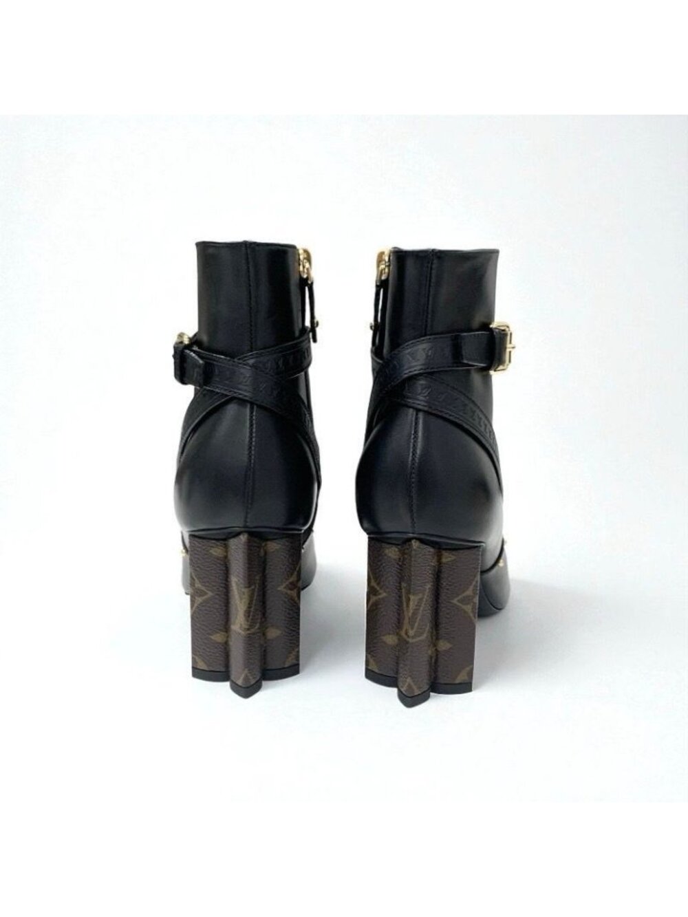 Louis Vuitton Silhouette Line Monogram Boots Short Shoes Leather Black - Picture 5 of 10